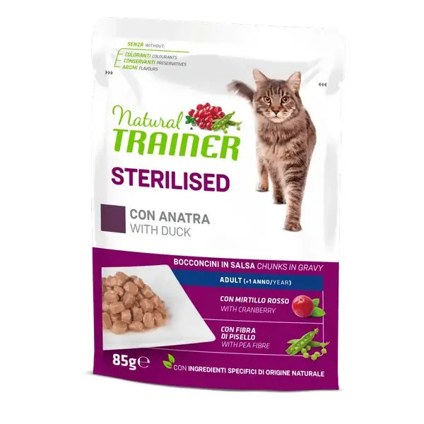 Natural Trainer Sterilised con Anatra 85g - Gatti Adulti Sterilizzati Natural Trainer Sterilised con Anatra 85g - Gatti Adulti Sterilizzati